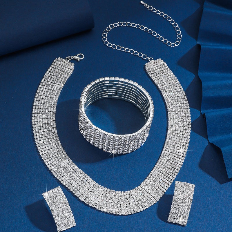 Source Fashion Claw Chain Ring Rhinestone Necklace Earrings Suit Dinner Dress Clavicle Chain Necklace Women - Image 4